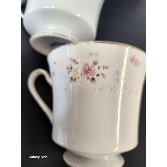 Silverie Fine China Footed Teacup Gold Trim Pink Floral Pattern Set of 3 - Picture 8 of 10